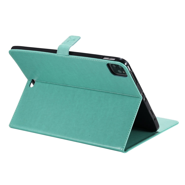 For iPad Pro 11 (2020) Pressed Printing Woman and Cat Pattern Horizontal Flip Leather Tablet Case with Holder & Card Slots & Wallet(Green) - iPad Pro 11 (2020) Cases by buy2fix | Online Shopping UK | buy2fix