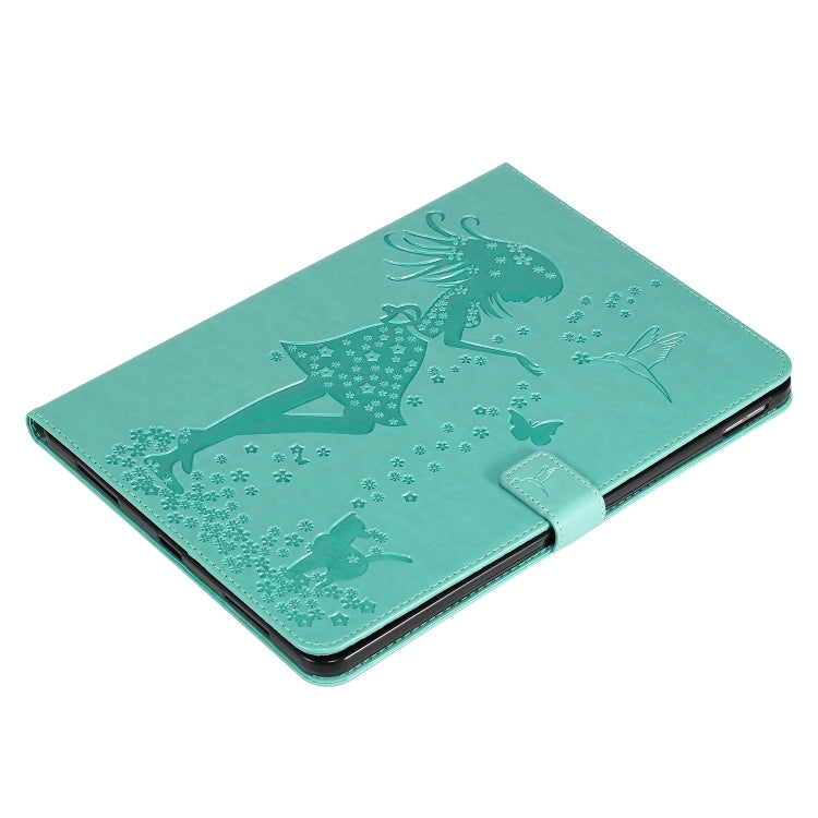 For iPad Pro 11 (2020) Pressed Printing Woman and Cat Pattern Horizontal Flip Leather Tablet Case with Holder & Card Slots & Wallet(Green) - iPad Pro 11 (2020) Cases by buy2fix | Online Shopping UK | buy2fix