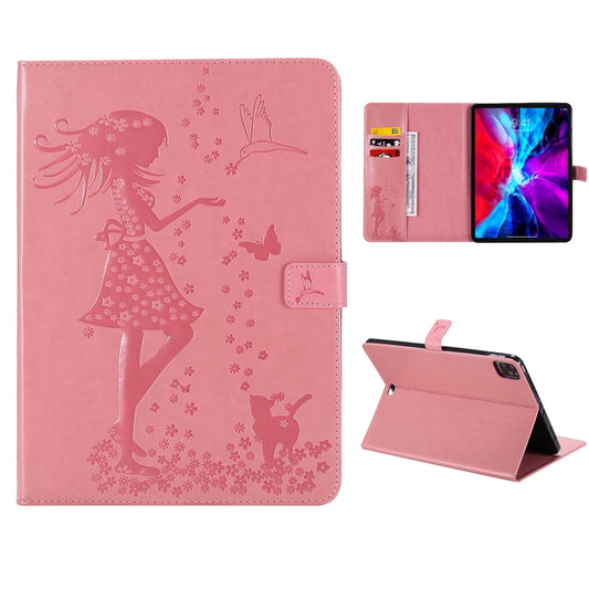 For iPad Pro 11 (2020) Pressed Printing Woman and Cat Pattern Horizontal Flip Leather Tablet Case with Holder & Card Slots & Wallet(Pink) - iPad Pro 11 (2020) Cases by buy2fix | Online Shopping UK | buy2fix