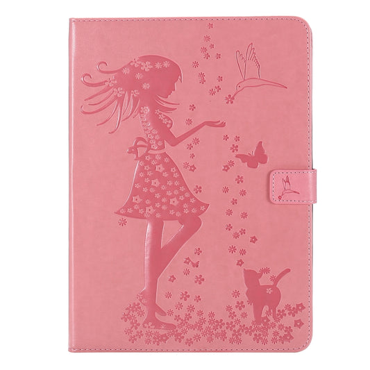 For iPad Pro 11 (2020) Pressed Printing Woman and Cat Pattern Horizontal Flip Leather Tablet Case with Holder & Card Slots & Wallet(Pink) - iPad Pro 11 (2020) Cases by buy2fix | Online Shopping UK | buy2fix