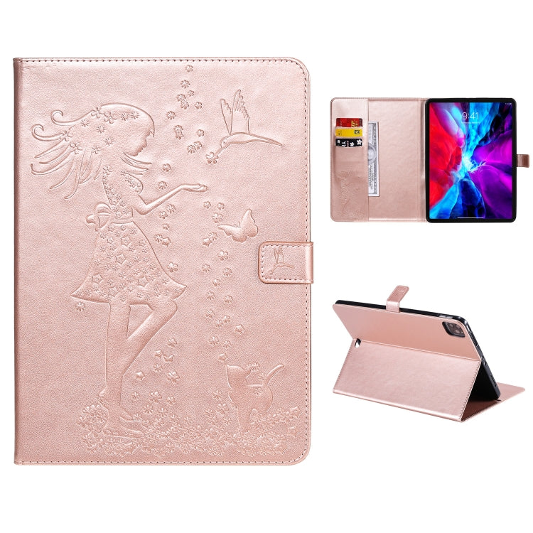 For iPad Pro 11 (2020) Pressed Printing Woman and Cat Pattern Horizontal Flip Leather Tablet Case with Holder & Card Slots & Wallet(Rose Gold) - iPad Pro 11 (2020) Cases by buy2fix | Online Shopping UK | buy2fix