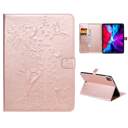 For iPad Pro 11 (2020) Pressed Printing Woman and Cat Pattern Horizontal Flip Leather Tablet Case with Holder & Card Slots & Wallet(Rose Gold) - iPad Pro 11 (2020) Cases by buy2fix | Online Shopping UK | buy2fix
