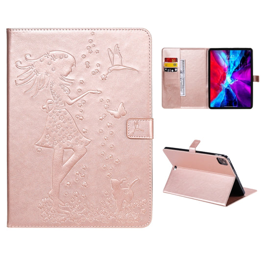 For iPad Pro 11 (2020) Pressed Printing Woman and Cat Pattern Horizontal Flip Leather Tablet Case with Holder & Card Slots & Wallet(Rose Gold) - iPad Pro 11 (2020) Cases by buy2fix | Online Shopping UK | buy2fix