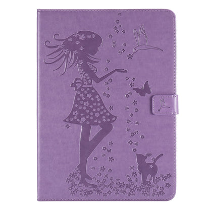 For iPad Pro 11 (2020) Pressed Printing Woman and Cat Pattern Horizontal Flip Leather Tablet Case with Holder & Card Slots & Wallet(Purple) - iPad Pro 11 (2020) Cases by buy2fix | Online Shopping UK | buy2fix