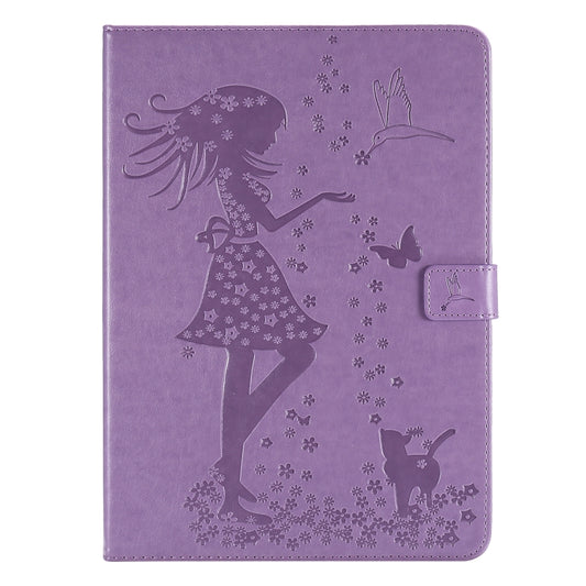 For iPad Pro 11 (2020) Pressed Printing Woman and Cat Pattern Horizontal Flip Leather Tablet Case with Holder & Card Slots & Wallet(Purple) - iPad Pro 11 (2020) Cases by buy2fix | Online Shopping UK | buy2fix