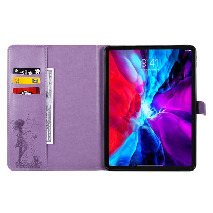 For iPad Pro 11 (2020) Pressed Printing Woman and Cat Pattern Horizontal Flip Leather Tablet Case with Holder & Card Slots & Wallet(Purple) - iPad Pro 11 (2020) Cases by buy2fix | Online Shopping UK | buy2fix