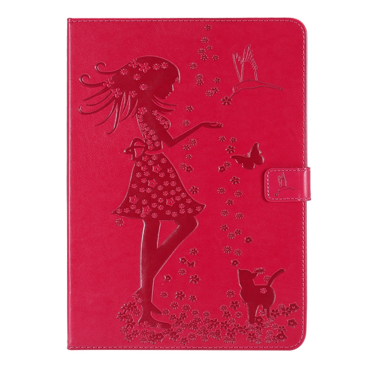For iPad Pro 11 (2020) Pressed Printing Woman and Cat Pattern Horizontal Flip Leather Tablet Case with Holder & Card Slots & Wallet(Red) - iPad Pro 11 (2020) Cases by buy2fix | Online Shopping UK | buy2fix