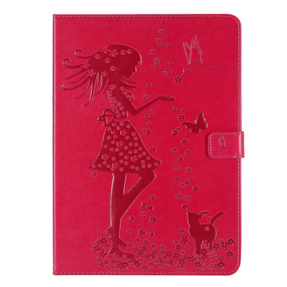 For iPad Pro 11 (2020) Pressed Printing Woman and Cat Pattern Horizontal Flip Leather Tablet Case with Holder & Card Slots & Wallet(Red) - iPad Pro 11 (2020) Cases by buy2fix | Online Shopping UK | buy2fix