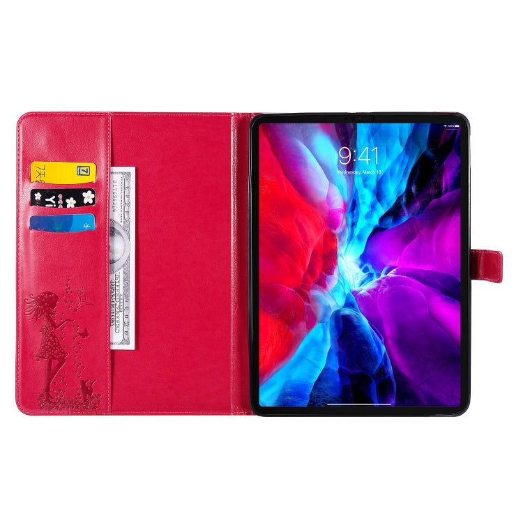 For iPad Pro 11 (2020) Pressed Printing Woman and Cat Pattern Horizontal Flip Leather Tablet Case with Holder & Card Slots & Wallet(Red) - iPad Pro 11 (2020) Cases by buy2fix | Online Shopping UK | buy2fix