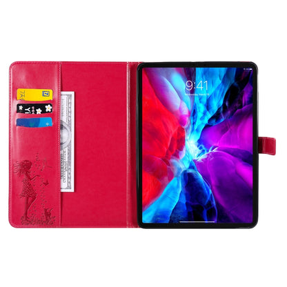 For iPad Pro 11 (2020) Pressed Printing Woman and Cat Pattern Horizontal Flip Leather Tablet Case with Holder & Card Slots & Wallet(Red) - iPad Pro 11 (2020) Cases by buy2fix | Online Shopping UK | buy2fix