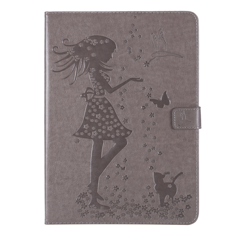 For iPad Pro 11 (2020) Pressed Printing Woman and Cat Pattern Horizontal Flip Leather Tablet Case with Holder & Card Slots & Wallet(Grey) - iPad Pro 11 (2020) Cases by buy2fix | Online Shopping UK | buy2fix
