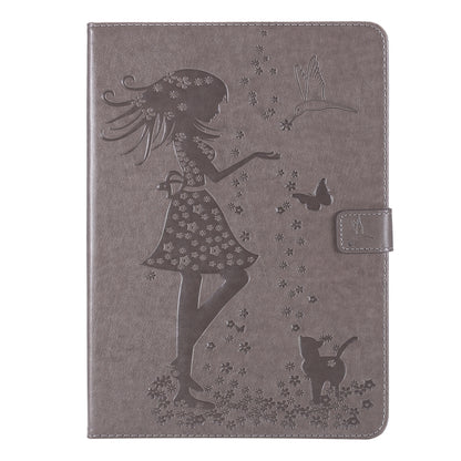 For iPad Pro 11 (2020) Pressed Printing Woman and Cat Pattern Horizontal Flip Leather Tablet Case with Holder & Card Slots & Wallet(Grey) - iPad Pro 11 (2020) Cases by buy2fix | Online Shopping UK | buy2fix