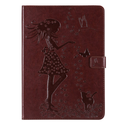 For iPad Pro 11 (2020) Pressed Printing Woman and Cat Pattern Horizontal Flip Leather Tablet Case with Holder & Card Slots & Wallet(Coffee) - iPad Pro 11 (2020) Cases by buy2fix | Online Shopping UK | buy2fix