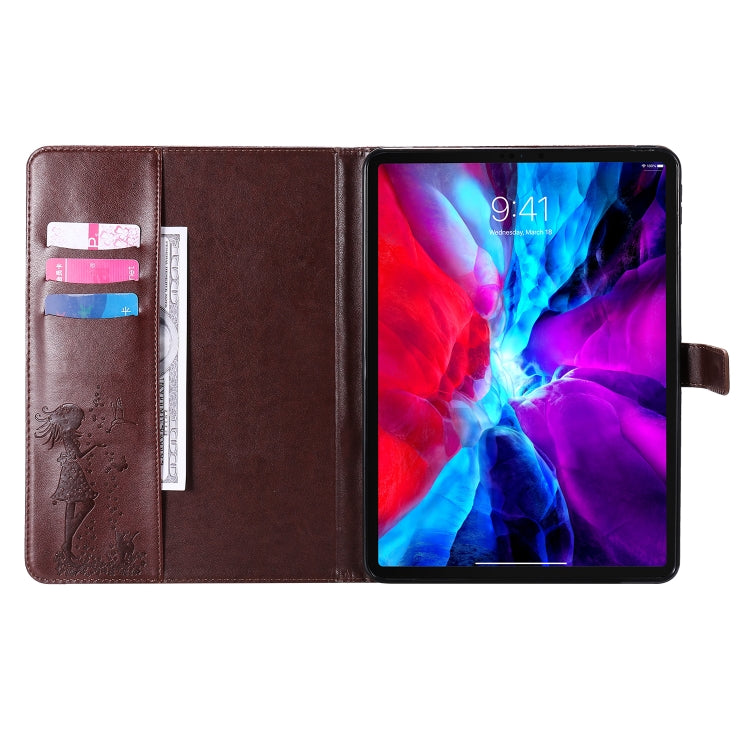 For iPad Pro 11 (2020) Pressed Printing Woman and Cat Pattern Horizontal Flip Leather Tablet Case with Holder & Card Slots & Wallet(Coffee) - iPad Pro 11 (2020) Cases by buy2fix | Online Shopping UK | buy2fix