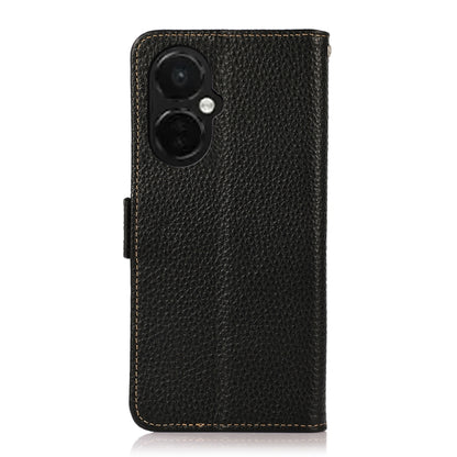 For OnePlus Nord CE 3 KHAZNEH Side-Magnetic Litchi Genuine Leather RFID Phone Case(Black) - OnePlus Cases by buy2fix | Online Shopping UK | buy2fix