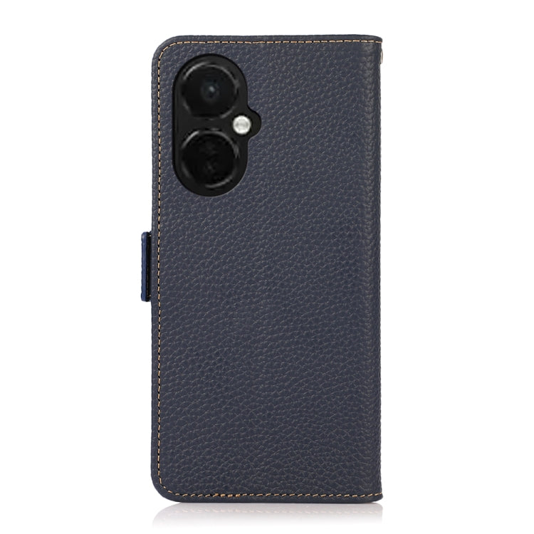 For OnePlus Nord CE 3 KHAZNEH Side-Magnetic Litchi Genuine Leather RFID Phone Case(Blue) - OnePlus Cases by buy2fix | Online Shopping UK | buy2fix