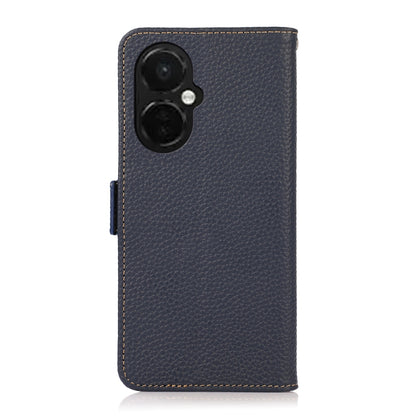 For OnePlus Nord CE 3 KHAZNEH Side-Magnetic Litchi Genuine Leather RFID Phone Case(Blue) - OnePlus Cases by buy2fix | Online Shopping UK | buy2fix