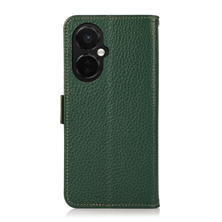 For OnePlus Nord CE 3 KHAZNEH Side-Magnetic Litchi Genuine Leather RFID Phone Case(Green) - OnePlus Cases by buy2fix | Online Shopping UK | buy2fix