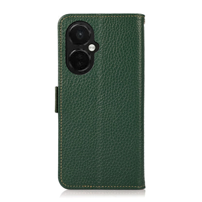 For OnePlus Nord CE 3 KHAZNEH Side-Magnetic Litchi Genuine Leather RFID Phone Case(Green) - OnePlus Cases by buy2fix | Online Shopping UK | buy2fix