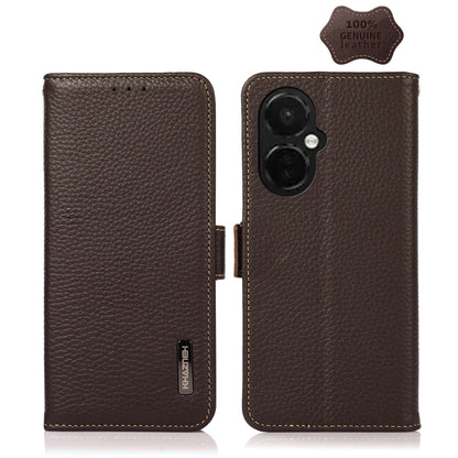 For OnePlus Nord CE 3 KHAZNEH Side-Magnetic Litchi Genuine Leather RFID Phone Case(Brown) - OnePlus Cases by buy2fix | Online Shopping UK | buy2fix