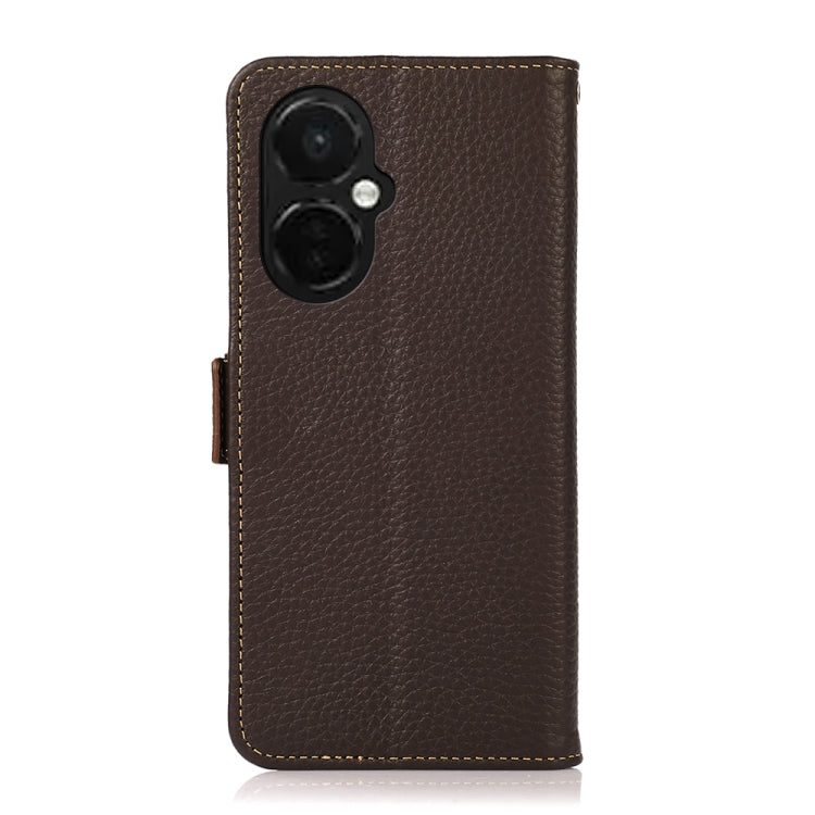 For OnePlus Nord CE 3 KHAZNEH Side-Magnetic Litchi Genuine Leather RFID Phone Case(Brown) - OnePlus Cases by buy2fix | Online Shopping UK | buy2fix