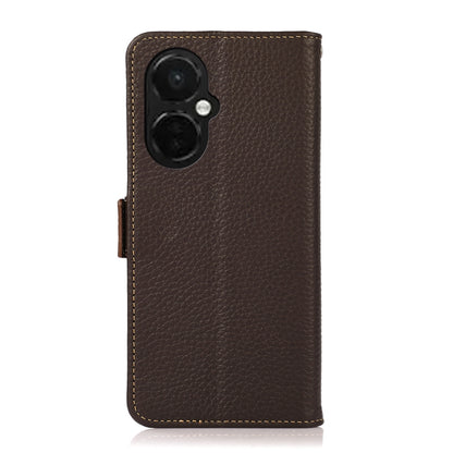 For OnePlus Nord CE 3 KHAZNEH Side-Magnetic Litchi Genuine Leather RFID Phone Case(Brown) - OnePlus Cases by buy2fix | Online Shopping UK | buy2fix