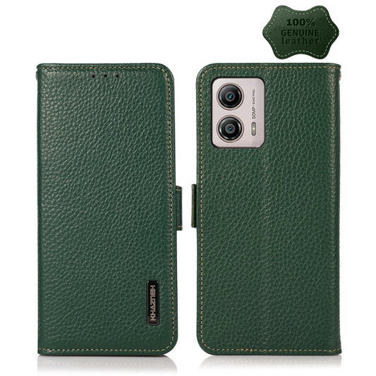 For Motorola Moto G13 / G23 / G53 5G KHAZNEH Side-Magnetic Litchi Genuine Leather RFID Phone Case(Green) - Motorola Cases by buy2fix | Online Shopping UK | buy2fix