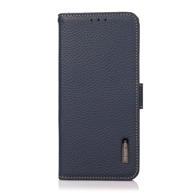 For Motorola Moto G73 5G KHAZNEH Side-Magnetic Litchi Genuine Leather RFID Phone Case(Blue) - Motorola Cases by buy2fix | Online Shopping UK | buy2fix