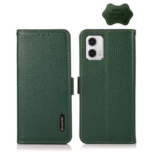 For Motorola Moto G73 5G KHAZNEH Side-Magnetic Litchi Genuine Leather RFID Phone Case(Green) - Motorola Cases by buy2fix | Online Shopping UK | buy2fix