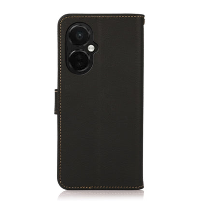 For OnePlus Nord CE 3 KHAZNEH Custer Texture RFID Genuine Leather Phone Case(Black) - OnePlus Cases by buy2fix | Online Shopping UK | buy2fix
