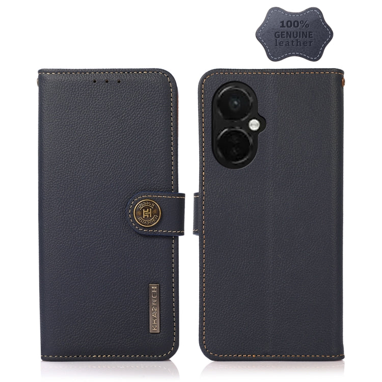 For OnePlus Nord CE 3 KHAZNEH Custer Texture RFID Genuine Leather Phone Case(Blue) - OnePlus Cases by buy2fix | Online Shopping UK | buy2fix