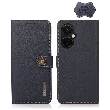 For OnePlus Nord CE 3 KHAZNEH Custer Texture RFID Genuine Leather Phone Case(Blue) - OnePlus Cases by buy2fix | Online Shopping UK | buy2fix