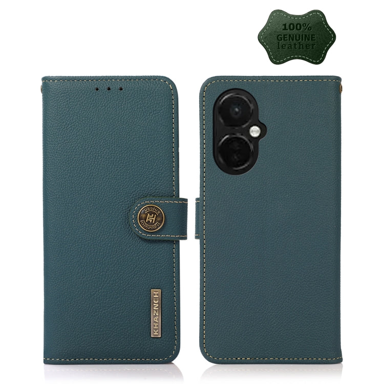 For OnePlus Nord CE 3 KHAZNEH Custer Texture RFID Genuine Leather Phone Case(Green) - OnePlus Cases by buy2fix | Online Shopping UK | buy2fix