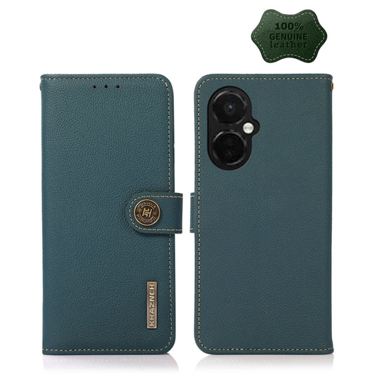 For OnePlus Nord CE 3 KHAZNEH Custer Texture RFID Genuine Leather Phone Case(Green) - OnePlus Cases by buy2fix | Online Shopping UK | buy2fix