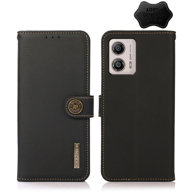 For Motorola Moto G13 / G23 / G53 5G KHAZNEH Custer Texture RFID Genuine Leather Phone Case(Black) - Motorola Cases by buy2fix | Online Shopping UK | buy2fix