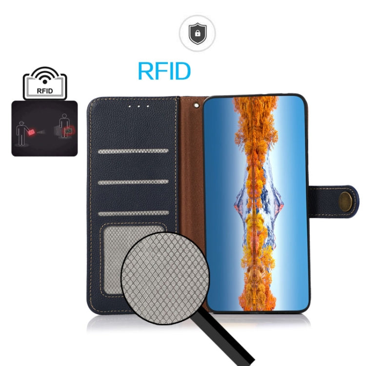 For Motorola Moto G13 / G23 / G53 5G KHAZNEH Custer Texture RFID Genuine Leather Phone Case(Blue) - Motorola Cases by buy2fix | Online Shopping UK | buy2fix