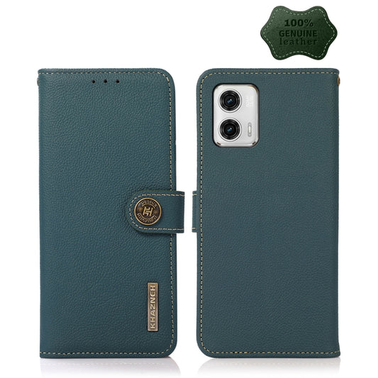 For Motorola Moto G73 5G KHAZNEH Custer Texture RFID Genuine Leather Phone Case(Green) - Motorola Cases by buy2fix | Online Shopping UK | buy2fix