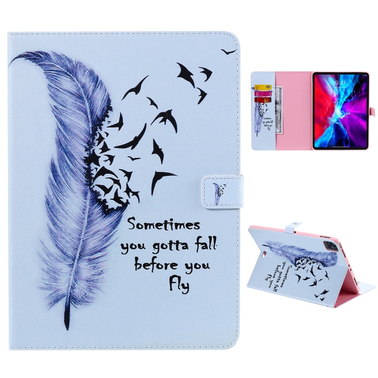 For iPad Pro 12.9 (2020) Colored Drawing Horizontal Flip Leather Tablet Case with Holder & Card Slot & Wallet(Feather) - iPad Pro 12.9 (2020) Cases by buy2fix | Online Shopping UK | buy2fix