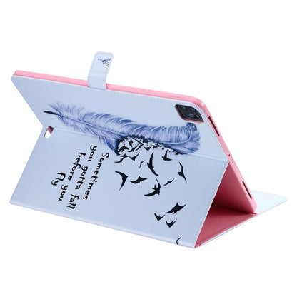 For iPad Pro 12.9 (2020) Colored Drawing Horizontal Flip Leather Tablet Case with Holder & Card Slot & Wallet(Feather) - iPad Pro 12.9 (2020) Cases by buy2fix | Online Shopping UK | buy2fix
