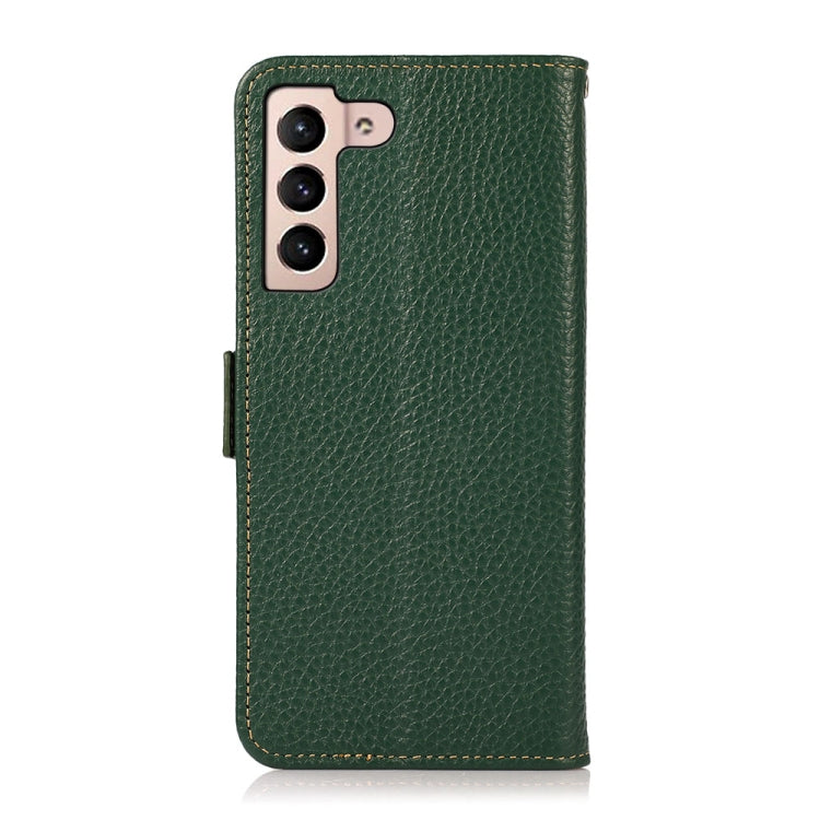 For Samsung Galaxy A24 4G KHAZNEH Side-Magnetic Litchi Genuine Leather RFID Phone Case(Green) - Galaxy Phone Cases by buy2fix | Online Shopping UK | buy2fix