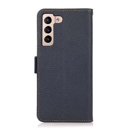 For Samsung Galaxy A34 5G KHAZNEH Side-Magnetic Litchi Genuine Leather RFID Phone Case(Blue) - Galaxy Phone Cases by buy2fix | Online Shopping UK | buy2fix