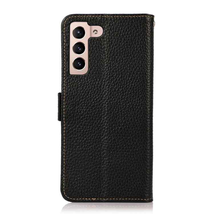 For Samsung Galaxy A34 5G KHAZNEH Side-Magnetic Litchi Genuine Leather RFID Phone Case(Black) - Galaxy Phone Cases by buy2fix | Online Shopping UK | buy2fix