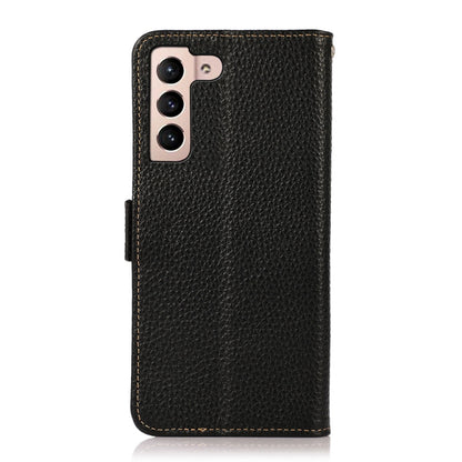 For Samsung Galaxy A34 5G KHAZNEH Side-Magnetic Litchi Genuine Leather RFID Phone Case(Black) - Galaxy Phone Cases by buy2fix | Online Shopping UK | buy2fix