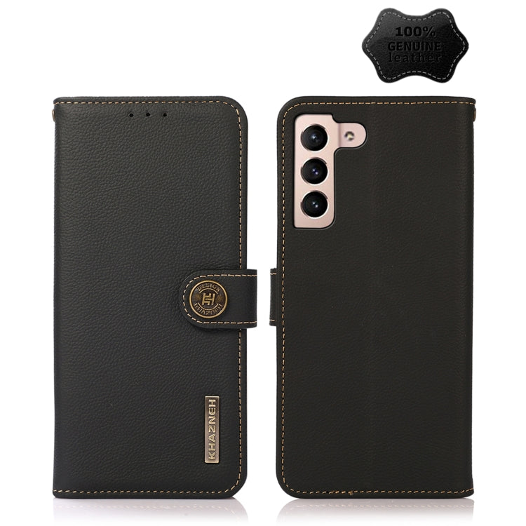 For Samsung Galaxy A24 4G KHAZNEH Custer Genuine Leather RFID Phone Case(Black) - Galaxy Phone Cases by buy2fix | Online Shopping UK | buy2fix