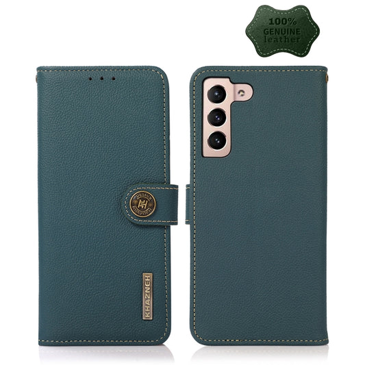 For Samsung Galaxy A34 5G KHAZNEH Custer Genuine Leather RFID Phone Case(Green) - Galaxy Phone Cases by buy2fix | Online Shopping UK | buy2fix