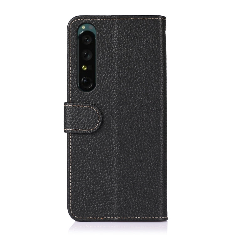 For Sony Xperia 1 IV KHAZNEH Litchi Genuine Leather Phone Case(Black) - Sony Cases by buy2fix | Online Shopping UK | buy2fix
