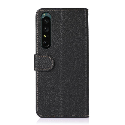 For Sony Xperia 1 IV KHAZNEH Litchi Genuine Leather Phone Case(Black) - Sony Cases by buy2fix | Online Shopping UK | buy2fix