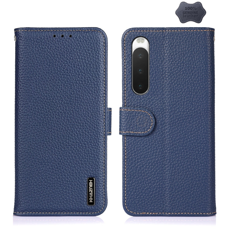 For Sony Xperia 10 IV KHAZNEH Litchi Genuine Leather Phone Case(Blue) - Sony Cases by buy2fix | Online Shopping UK | buy2fix
