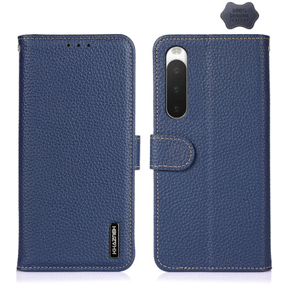 For Sony Xperia 10 IV KHAZNEH Litchi Genuine Leather Phone Case(Blue) - Sony Cases by buy2fix | Online Shopping UK | buy2fix