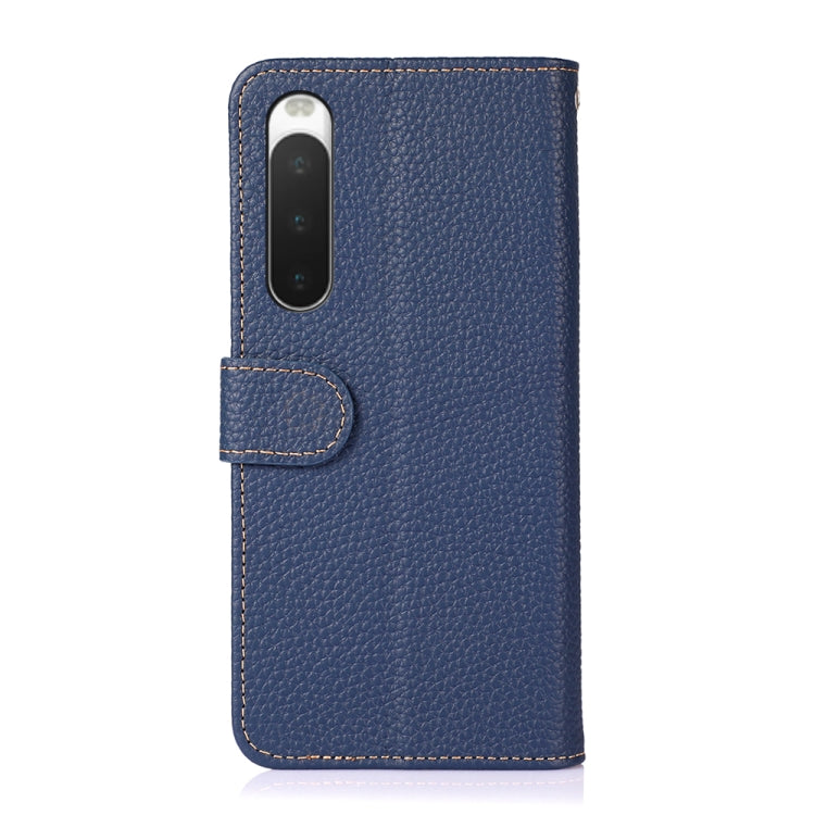 For Sony Xperia 10 IV KHAZNEH Litchi Genuine Leather Phone Case(Blue) - Sony Cases by buy2fix | Online Shopping UK | buy2fix